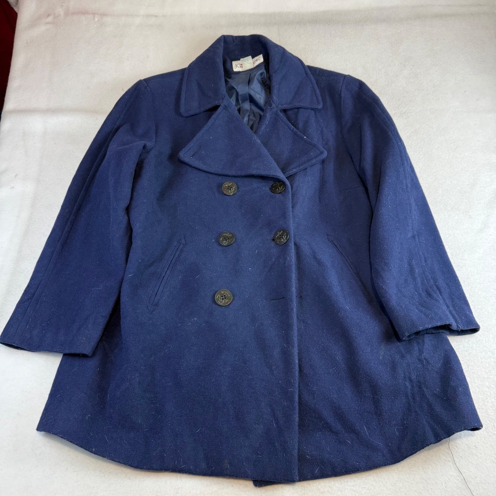 JG Hook Womens 20W Navy Blue Wool Blend Double Breasted Pea Coat Nautical